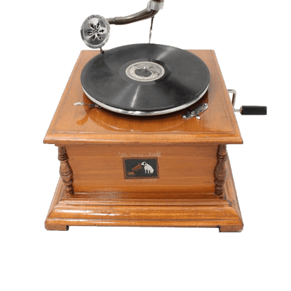 Antique Replica Rca Victor Phonograph Gramophone With Dark Aged Bronze Horn